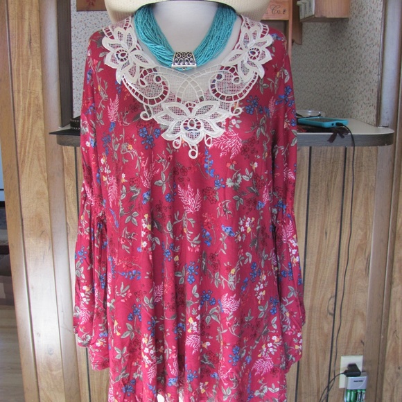 Rodeo Fox  Cranberry Field Bell-Sleeve Tunic  Bran - Picture 1 of 8